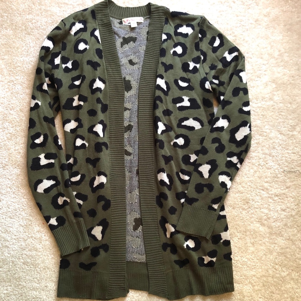 It’s Our Time army green leopard cardigan